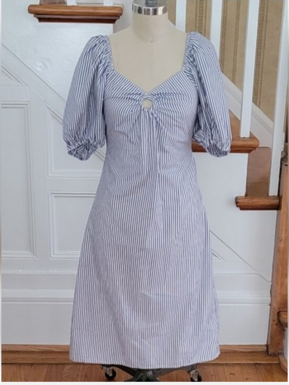 STYLE HOUSE Puff Sleeve Striped Dress Blue White Size Small